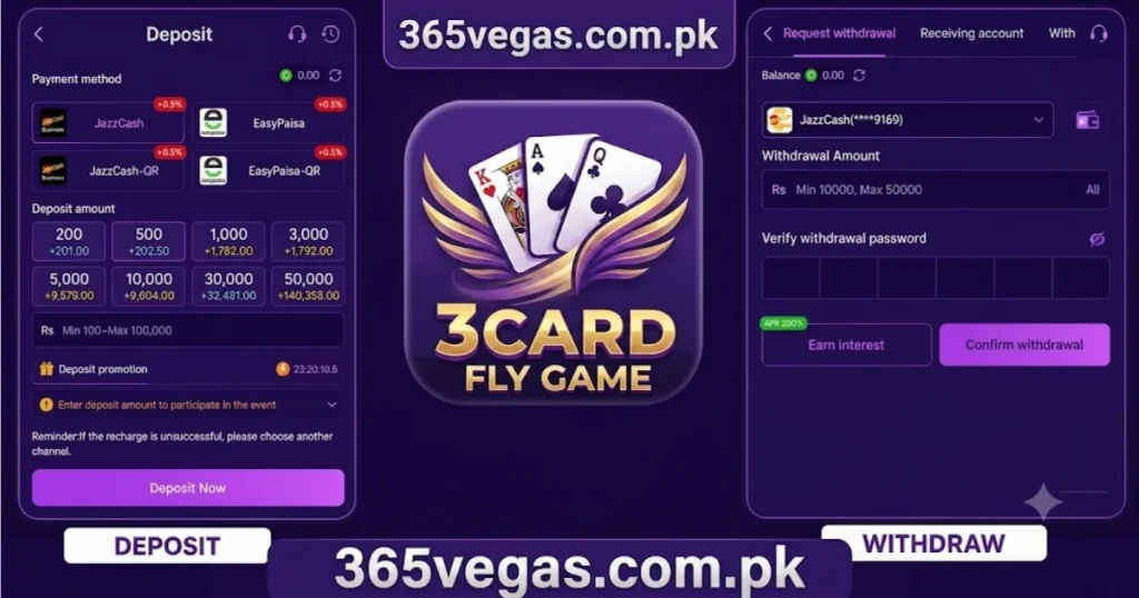 3 Card Fly Deposit and Withdraw